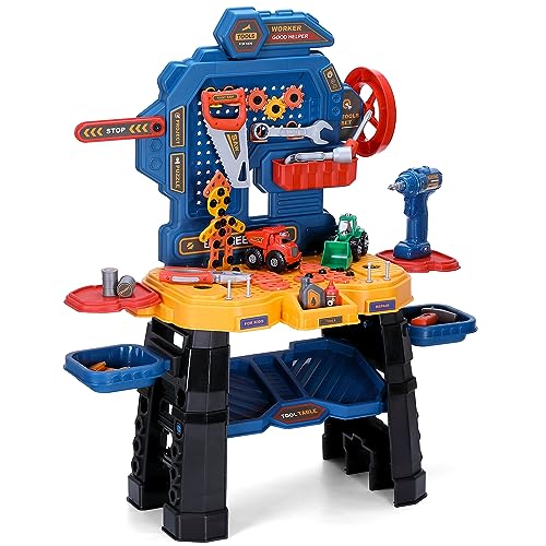GAOMON Kids Tool Bench with Realistic Tool Set and Electric Drill, Construction Play Learning Workbench for Ages 3-8