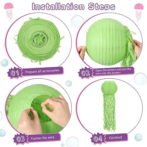 Image of Retisee Set of 24 Multicolor Jellyfish Paper Lanterns Mermaid Sea Ocean Birthday Party Decorations Hanging Jelly Fish Decoration for Classroom Birthday Party, 12 Colors