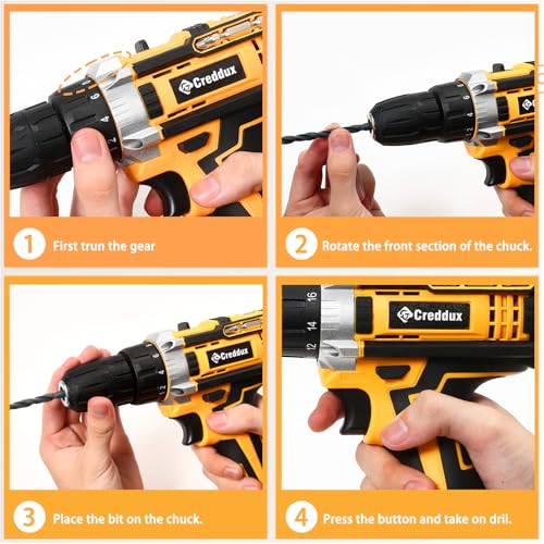 Image of Cordless Drill Set 21v Power Drill Cordless With Battery & Charger, 84pcs Accessories Electric Drills Variable Speed, 3 /8 inch Keyless Chuck, Built-In Level and 2 Driver orange kit