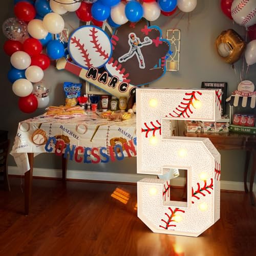 Image of Imprsv Baseball Birthday Decorations, 3ft Marquee Numbers 5 Party Decor