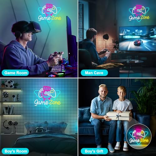Image of Basaneon Game Zone Neon Sign Dimmable Gamer Neon Signs Gaming Led Signs for Game Room, USB Powered Colorful Neon Gaming Signs for Boys Room, Teen Room, Gifts for Gamer(15.3 inchx12.5 inch)