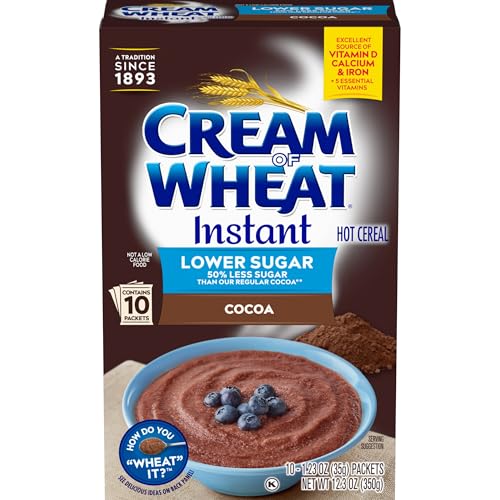 Cream of Wheat Instant Lower Sugar Hot Cereal, Cocoa, 10 Packets