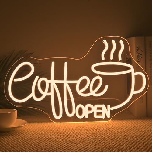 Image of Ineonlife Coffee Open Neon Sign Light Up for Wall Decor Modern Led Sign for coffee bar Small Acrylic Art Decor for cafe business restaurant club party man cave Decorations 16.53x9.84 inch USB POWER
