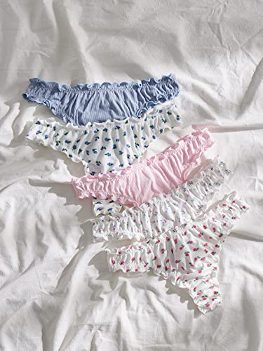 GORGLITTER Women's 5pack Cute Panties Floral Print Low Rise Frilly Panties Coquette Underwear Set2