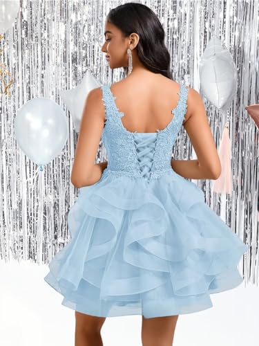 Aoruisen Sleeveless Tulle Homecoming Dresses V Neck Lace Appliques Mini Prom Cocktail Dress 6