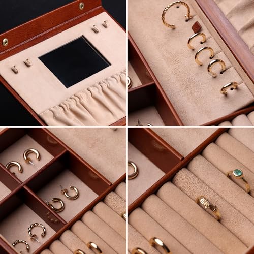 Image of Time Resistance Leather Jewelry Box - Full Grain Leather Organizer, Accessories Storage for Women - Jewelry Case (Cognac Brown)