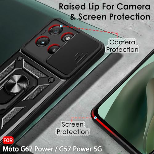 Image of TheGiftKart Tough Armor Bumper Back Cover Case for Motorola Moto G67 Power / G57 Power 5G | Sliding Camera Cover, Kickstand & Ring Holder | 360 Degree Protection Back Cover Case (PC & TPU, Black)