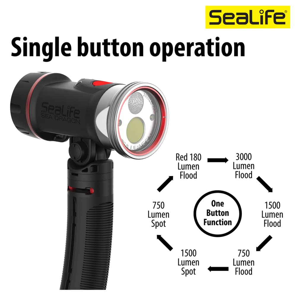 SeaLife Sea Dragon 3000SF Pro Dual Beam Rot Unterwasser-Licht 100m Tiefe Rotlicht Nachtsicht inkl. Montagesystem Batterien Netzteil