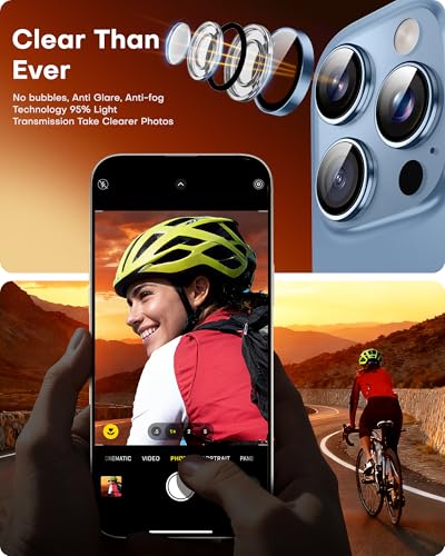 Image of TOCOL Camera Lens Protector for iPhone 13 Pro Max /iPhone 13 Pro Tempered Glass HD Individual Scratch Resistant Camera Cover Accessories Case Friendly 2 Pack(Sierra Blue)