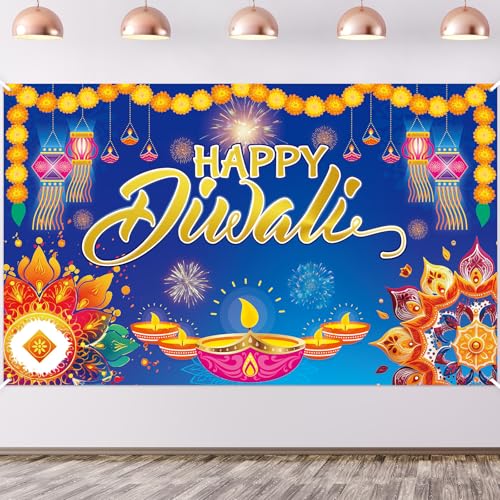 Fancy Land Happy Diwali Backdrop Festival of Lights Banner Photo Booth Props for Celebrating Diwali Party Decoration Supplies 71 x 43 Inches