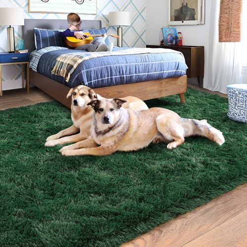 Rugs for Bedroom 4x6, Soft Shaggy Modern Shag Area Rug for Living Room, Upgrade Non-Slip Plush Fluffy Carpet for Kids Boys Girls Room Home Decor Aesthetic, Blackish Green