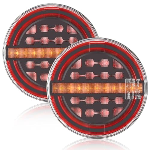 SPARKMOTO 2 x Piloto Trasero Redondo Remolque Led 12V 24V, Luz De Trasera Para Remolque Coche Caravana Tractor Camión, Luces Remolque Sumergible IP67,Homologación ECE EMC