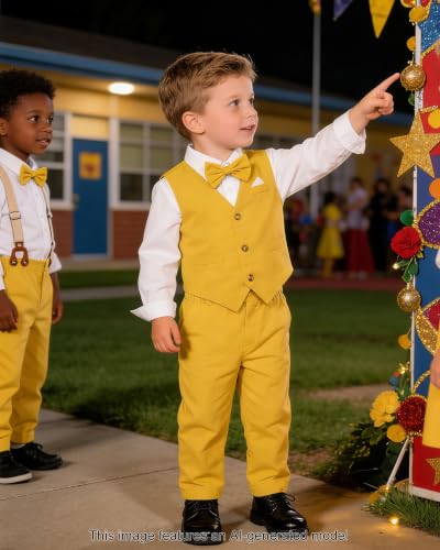 Image of SANGTREE Boys Suit Cotton Linen Formal Set Baby Boy Dress Clothes Gentleman Wedding Ring Bearer Outfits, 3 Months - 9 Years