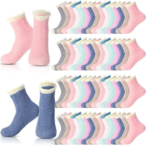 Handepo 100 Pairs Women Fuzzy Socks Bulk Winter Warm Soft Cozy Fluffy Microfiber Socks Sleeping Christmas Gifts