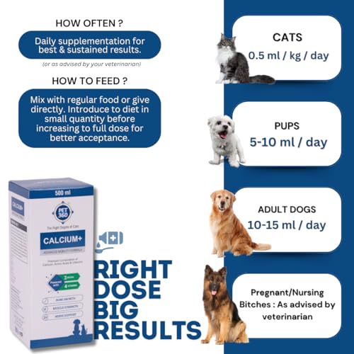 Image of PET360 Calcium+ Advanced Mobility Formula with Calcium, Amino Acids & Vitamins for Dogs & Cats | Bone Growth, Muscle Strength & Nerve Support | Nutritional Supplements for Pets - 500 ml