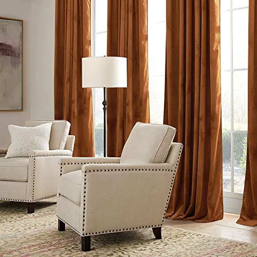 Image of RYB HOME Burnt Orange Fall Velvet Curtains for Living Room 84 inches Long | Thermal Insulated, Privacy UV Block, Noise Reducing, Energy Saving, Luxury Vintage Retro Window Decor, W52 x L84, 2 Panels