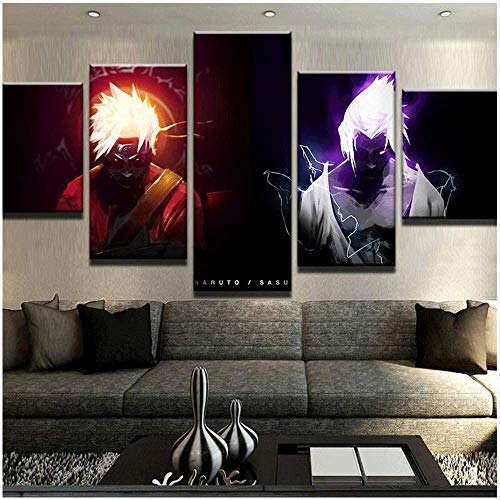 LFLYBCX 5 Pieces Anime Naruto Impression sur Toile Intissee, Naruto VS Sasuke HD Affiche Tableaux Decoration Murale,pour Le Salon Mur Art Affiche,B-30×40x2+30×60x2+30x80×1 Cover