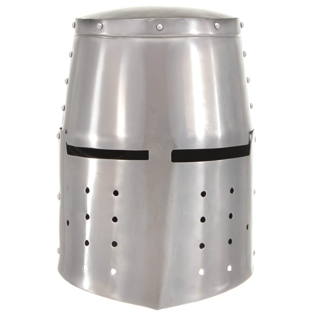Home Garden, casco de caballero medieval réplica antigua LARP acero plateado