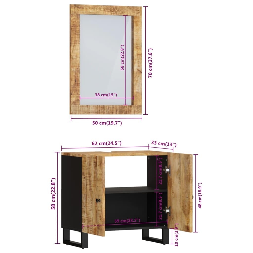 vidaXL Conjunto de Muebles de baño 2 Piezas Madera Maciza de Mango