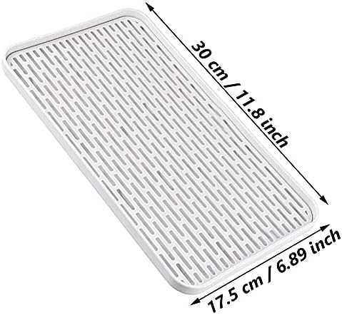 30 * 17.5cm Water Drip Tray Holder, Dish Drainer Tray, Dish Drain Board Mat, Sink Side Dish Draining Board, Thicken Plastic Double layer Drying Tray for Cups, Bowls, Fruits, Utensil, Coffee Tea,Grey