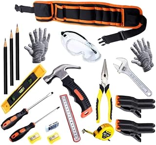 Real Kids Tool Set,22 PCS Kids Junior Tool Set with Woodworking,Construction Tool Set for Kids Pretend Play,DIY Real Tools for Boys & Girls Beginner Learning,Great Gift Tool Belt