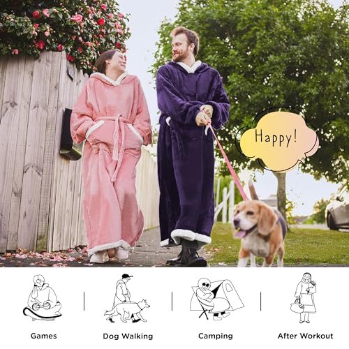 Image of Bedsure Wearable Blanket Hoodie, Long Hooded Blanket Sweatshirt as Birthday Gifts for Women, Cozy Sherpa Hoodie for Adult, Standard, Dark Purple