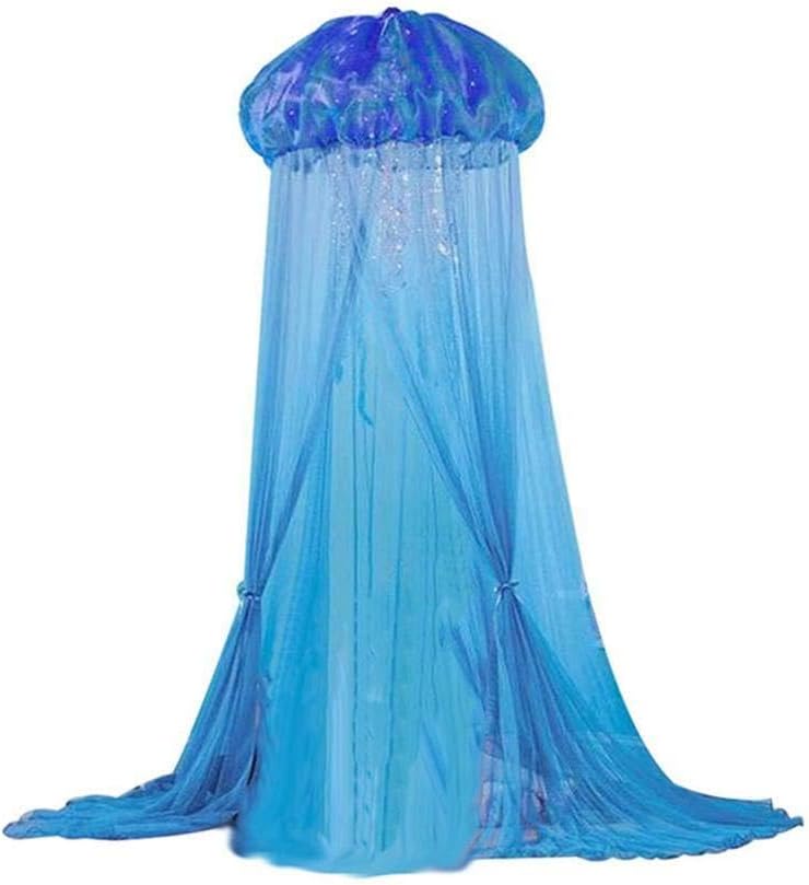 Canopy Mosquito Net, Blue Lace Jellyfish Indoor Canopies Bed Tent - Kids Baby Princess Bed Mosquito Net Summer For Hanging House Decoration Reading Nook (94.5 Inch)