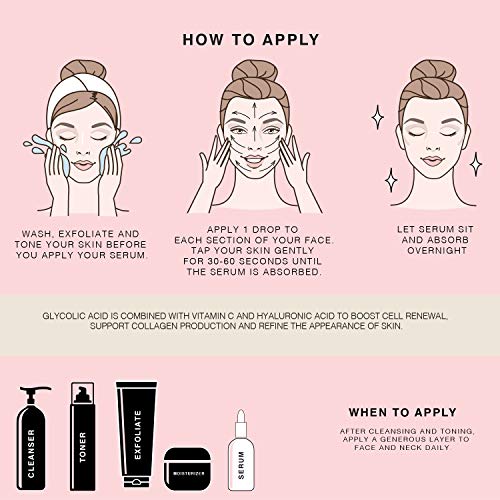 Rejuvenating Glycolic Acid Face Serum - Hyaluronic Acid, Vitamin C And Aloe Vera Helps Exfoliate And Minimize Pores, Reduce Acne, Breakouts, And Appearance Of Aging And Scars - 2 Fl Oz #TOP5