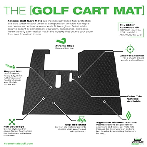 Xtreme Mats Golf Cart Mat, Full Coverage Golf Cart Floor Liner - Compatible With Icon Carts (I20, I40) And Advanced Ev (Gen1) - All Black #TOP2
