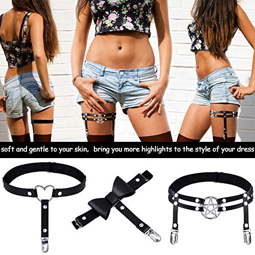 6 Pieces Thigh High Garter Belt Heart Star Shaped Butterfly Knot Punk Leg Garter With Anti Slip Clips Elastic Punk Gothic Adjustable Thigh Ring Garter For Women Girls #TOP3