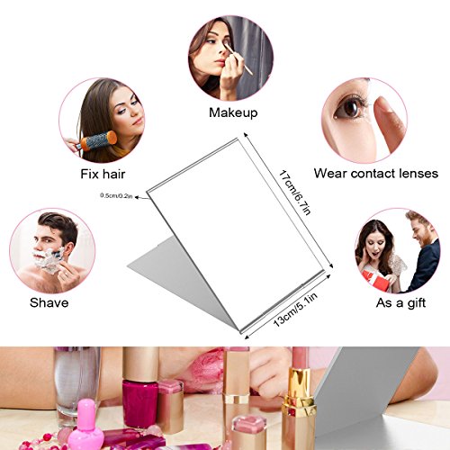 YoungRich 1 Pcs Little Travel Mirror Portable Folding Mirror Pocket Compact Makeup Mirror for Make Up Hair Styling and Shaving 17x13x0.5 cm Silver
