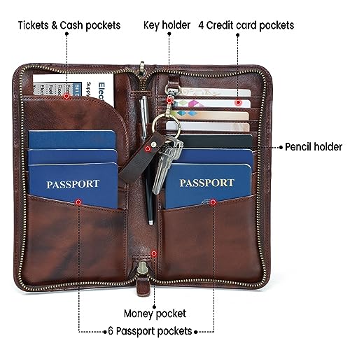 Polare Full Grain Leather Family Travel Passport Wallet and Documents Organizer RFID Blocking Case Holder Fits 6 Passports (Coffee) by POLARE ORIGINAL - Image 4