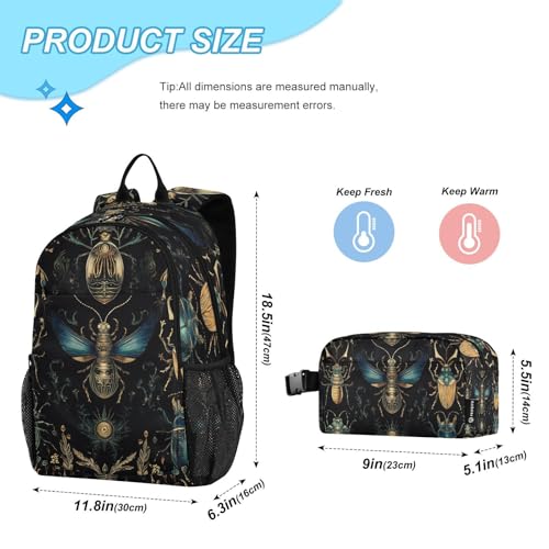 Insect Kids Backpack Beetle Mystic School Bookbag with Lunch Bag for Boys Girls Preschool Kindergarten Elementary Laptop Daypack2