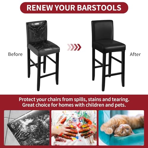 Image of YISUN Bar Stool Covers, Stretch Waterproof PU Bar Stool Slipcover Removable Washable Bar Stool Chair Covers, High Chair Cover with Elastic Bands (2 Pack, Black)