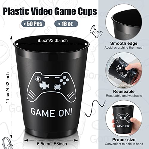 50 Pcs Video Game Party Cups Video Game Themed Party Supplies Video Game Party Favors Reusable 16 Oz Plastic Gamer Cup For Boys Gamer Adults Gaming Birthday Party Decorations, Black #TOP1