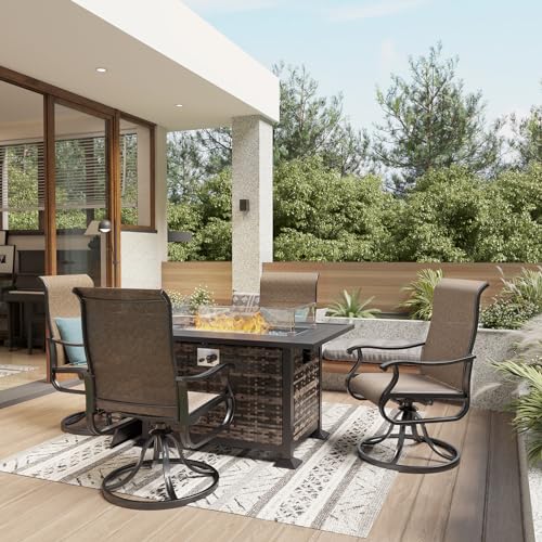 Amopatio Patio Swivel Chairs Set of 4, Outdoor Swivel Rocker Dining Chairs with All Weather Textilene High Back & Metal Frame, for Backyard Deck Lawn, Brown