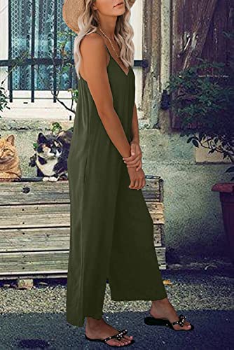 STOLKISS Women Casual Jumpsuits Summer Sleeveless Loose Jumpsuit Shoulder Strap Adjustable Long Pants Rompers with Pockets (Green, X-Large) — view 5