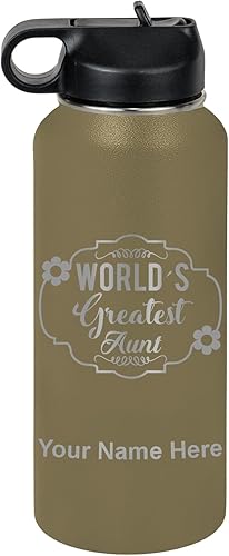 Miniatura 19 de LaserGram Botella de agua personalizada, la tía más grande del mundo, acero inoxidable de doble pared aislada al vacío con popote superior, regalo