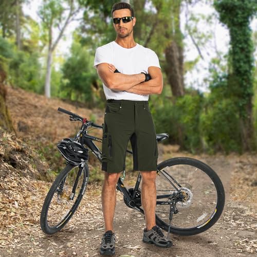 Ally Mens Mountain Bike Shorts 4D Padded Baggy Bicycle Cycling Biking Bike Shorts Lightweight Loose-fit(Green,Small) - Thumbnail 7
