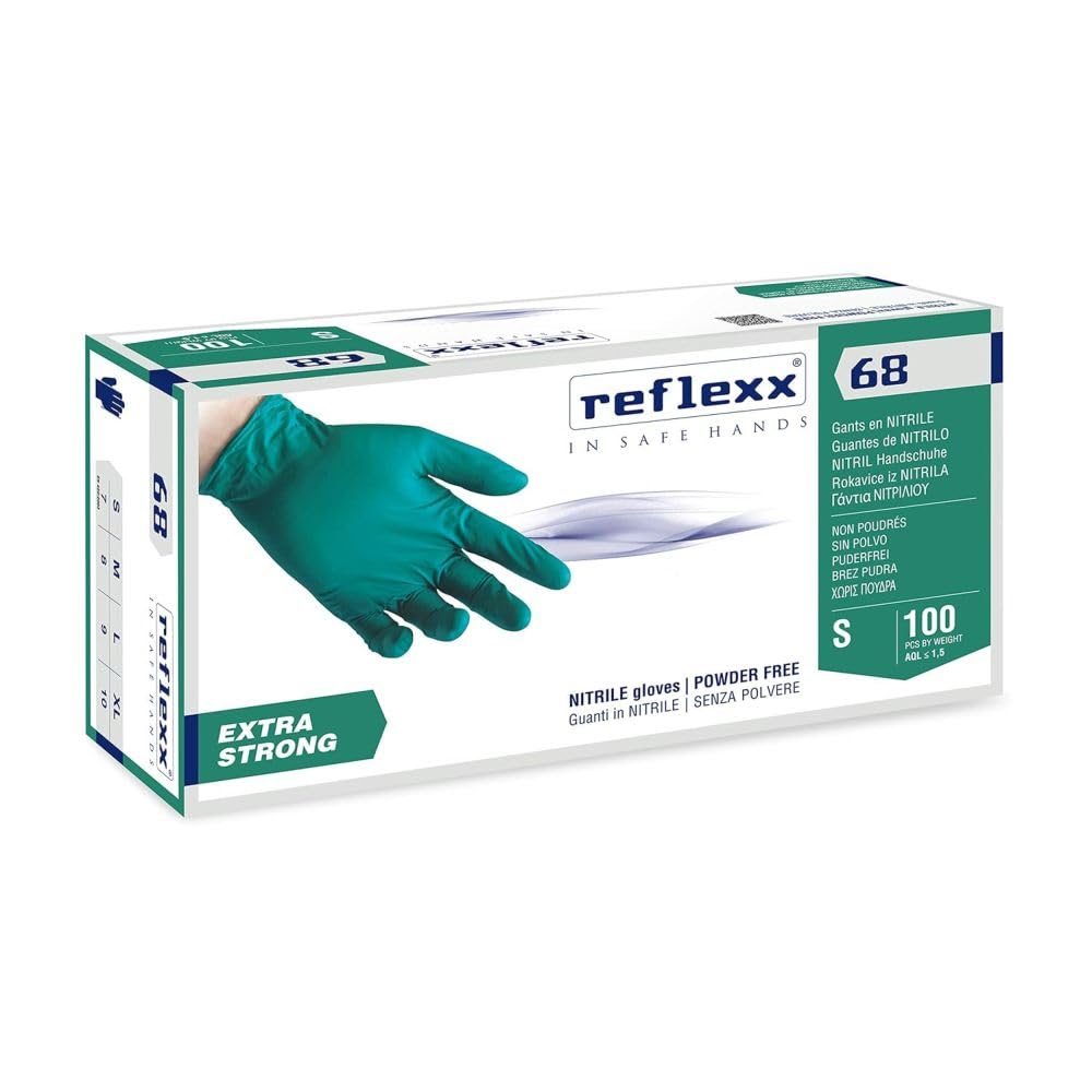 REFLEXX R68 300/1000 Guanti in nitrile VERDE - 6 GRAMMI senza polvere - VARIE TAGLIE OFFERTA - extrastrong usi chimici e meccanici (1000 pezzi Taglia XL)