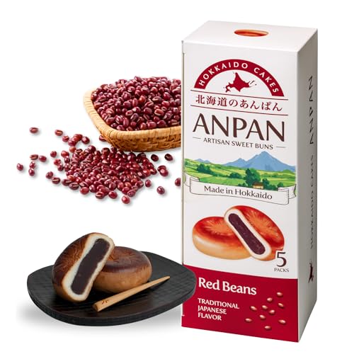 Hokkaido Anpan Red Bean Flavor by Aki Foods Japan – Traditional Japanese Sweet Bread | Japanese Wagashi, Asian Bread, Dessert, Snack (5 Pieces) (Red Bean)