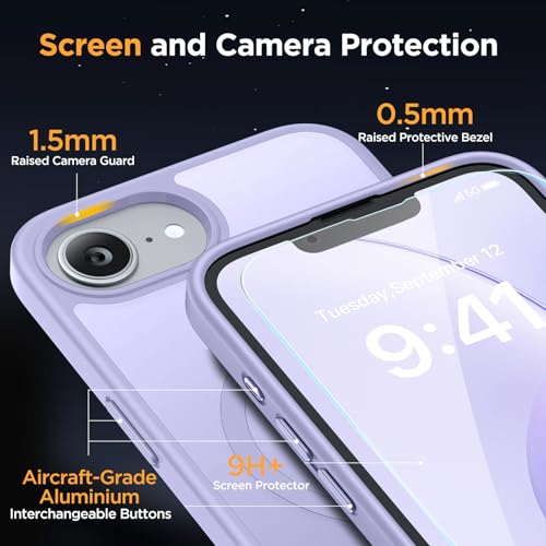 Image of Miracase for iPhone 16e case & iPhone 17e Case for MagSafe [with 2x9H+ Screen Protectors] TOP Military-Grade Protection Shockproof with Velvet Touch for iPhone 16e /17e Phone Case 6.1 inch, Light Purple
