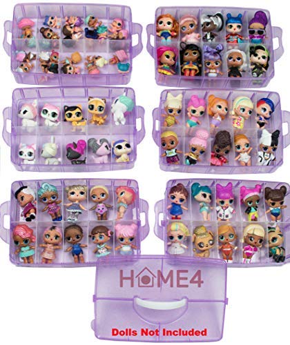 HOME4 No BPA Purple Glitter Stackable Storage Container Organizer Case 6 Layers 60 Adjustable Compartments Compatible with Small Dolls Toys LOL Shopkins Littlest Pet Shop, Loom Beads Arts Crafts OMG