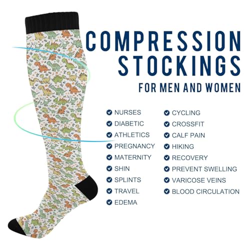 ALAZA Dino Seamless Dinosaur Compression Socks for Women Men Circulation Long Socks Running Athletic Cycling4