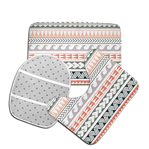 UBINYSS Badematte + Konturmatte + Toilettendeckelbezug, Abstraktes geometrisches Muster 3 Stück Badematten Set, mit rutschfester Klebeunterseite – Bild 5