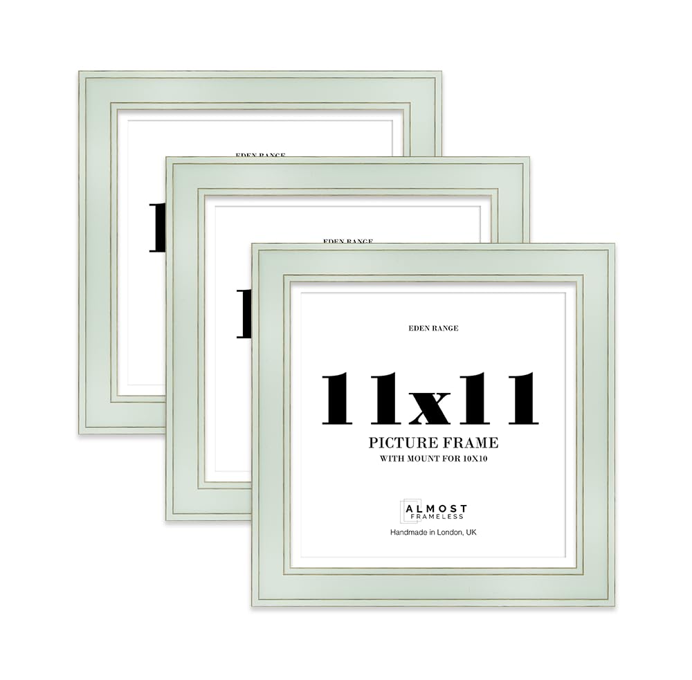 11x11" Sage Green Square Picture Frame with 10x10" Mount - Shabby Chic Photo Frame with Distressed Finish, Gold Trim, Wall Hooks and Kickstand, 37mm Edge - 3 Pack โ image 1