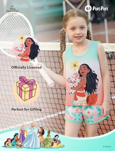 Image of Disney Stitch丨 Frozen丨 Minnie Mouse丨Princess丨Winnie Tank Top+Dolphin Shorts Girls Outfits Workout Athletic Set Summer