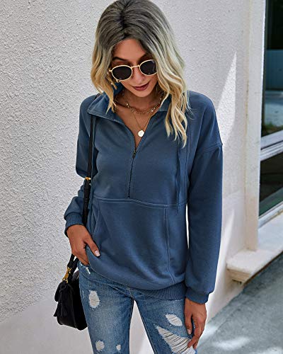 Image of PRETTYGARDEN Women's Casual Long Sleeve Zipper Sweatshirt Drawstring Loose Quarter Zip Pullover Tops with Pockets