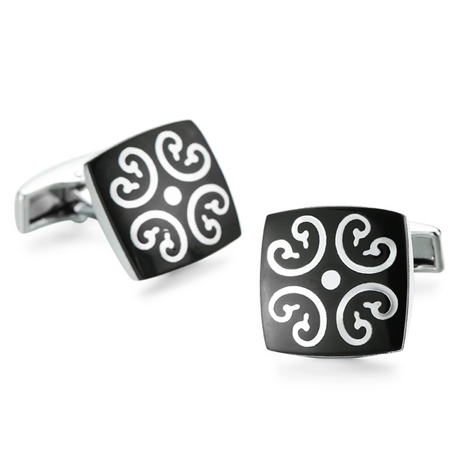 Peora Black Silver Two Tone Cufflinks Set Stylish Accessories for Men & Boys Wedding Business Gift (PX9CL100) (B0BX3SX9K8) Amazon Price History, Amazon Price Tracker