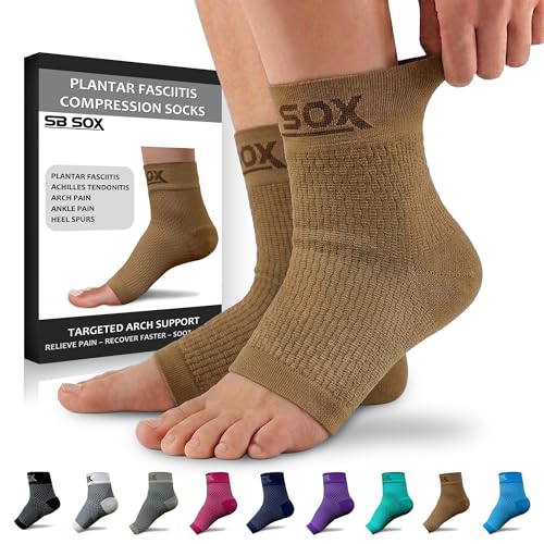 SB SOX Plantar Fasciitis Compression Socks – Arch Support Sleeve for Heel Pain Relief, Achilles Tendonitis & Foot Pain – Toeless Ankle Compression, All-Day Comfort (Nude, Medium)